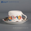 Einzigartiges Design Floral Royal Muster Fine Ceramic italienischen Espresso Cups und Untertassen Set